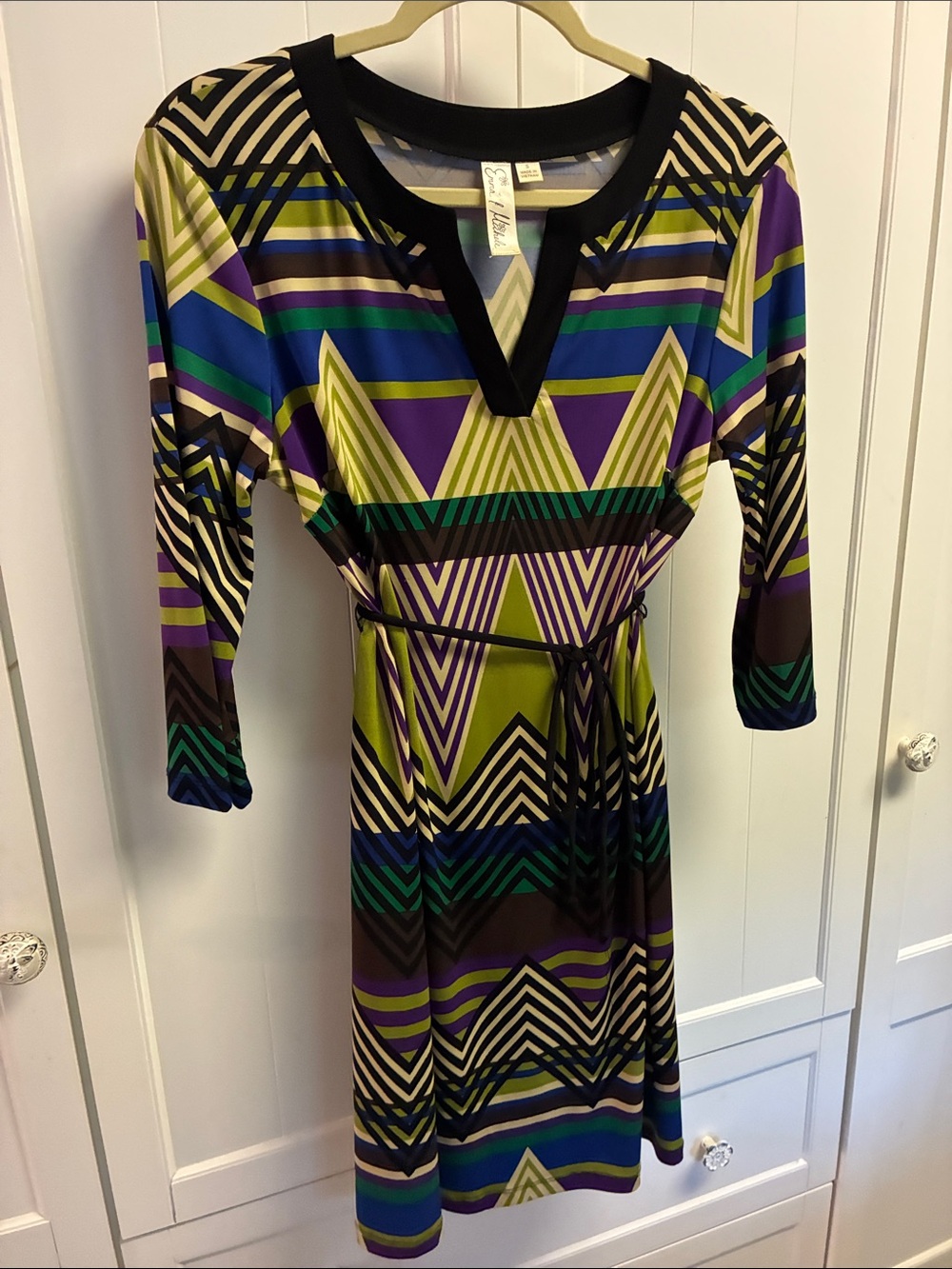 Emma & Michele Vibrant Geometric V-Neck Dress